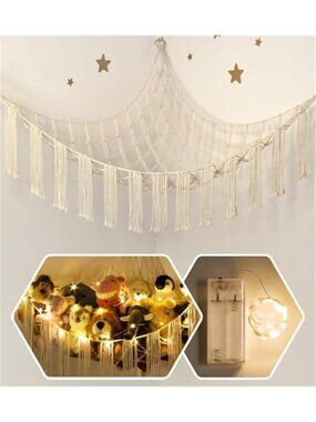 Stuffed Animal Hammock Corner with LED Light - Toy Storage Hammock Plushie Net